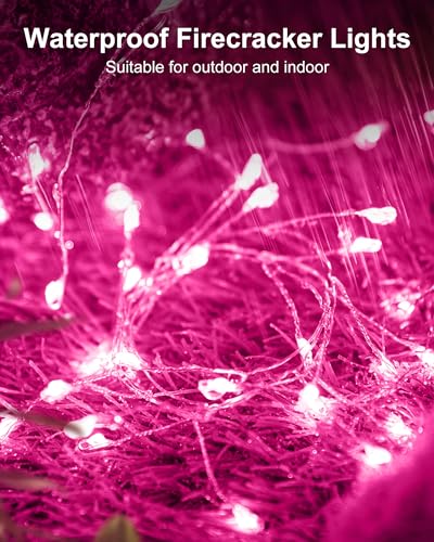 Minetom Fairy Lights Battery Operated, Twinkle String Lights Waterproof Silver Wire 5 Feet 60 Led Firecracker Starry Lights for DIY Wreath Home Wedding Party Bedroom Mason Jar Holiday Christmas, Pink - color: Pink