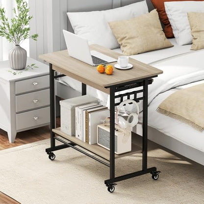 Tangkula Rolling Computer Desk Cart with Keyboard Tray, Mobile Portable Laptop PC Desk with CPU Stand & 3 Hooks for Sofa & Bed, Compact Small Desk on Wheels for Small Spaces (Grey) - color: Grey