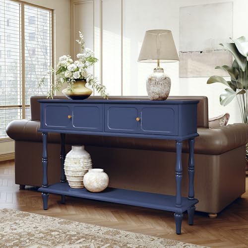 ARTPOWER 47" Mid-Century Console Table, 2 Drawers and Open Shelf, Blue | Entryway Table with Storage, Narrow Behind Couch Table for Living Room, Foyer, Hallway - color: Blue