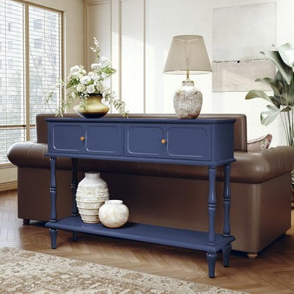ARTPOWER 47" Mid-Century Console Table, 2 Drawers and Open Shelf, Blue | Entryway Table with Storage, Narrow Behind Couch Table for Living Room, Foyer, Hallway - color: Blue