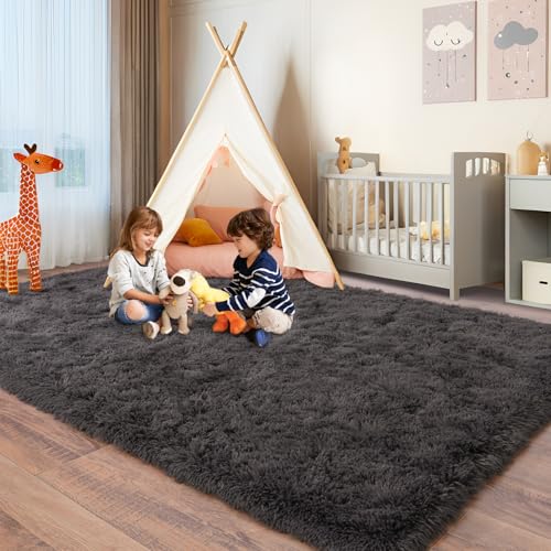 Large Area Rugs 5x7, Fluffy Shag Living Room Carpets, Plush Shag Rug | Anthracite Gray Non Slip Rugs, Modern Indoor Carpet for Living Room Kids Room Nursery Playroom Dorm Home Decor - color: Anthracite Gray, size: 5' x 7' (Rectangular)