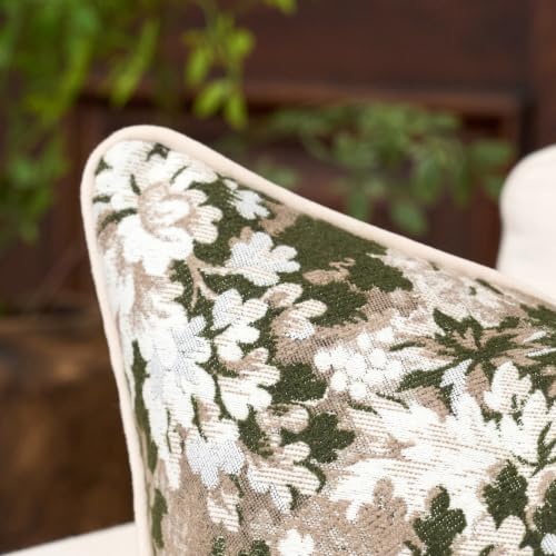 FANAMI Vintage Floral Throw Pillow Covers 18x18 Set of 2 Boho Farmhouse Accent Pillowcase Neutral Modern Chenille Square Decorative Cushion Covers for Couch Sofa Bed Living Room Home Decor, Green - color: Green, size: 18" x 18" (Pack of 2)