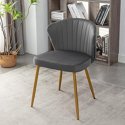 GDFStudio 30.71" Modern Velvet Accent Chair, Comfy Lounge Chair, Upholstered Side Chair with Channel Tufted Back, Gold Metal Legs, Armless Reading Chair for Living Room Bedroom Small Spaces, Gray - color: Gray + Polyester
