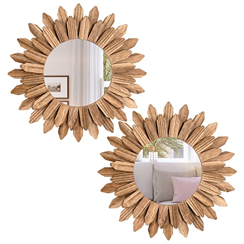 Boho Wall Decor Mirror 2 Pack Rustic Wood Mirror 12 inch Boho Mirror Home Decor Farmhouse Room Decorations for Bedroom Living Room Carbonized Black - color: Carbonized Black, size: 12 inch (2 pack)