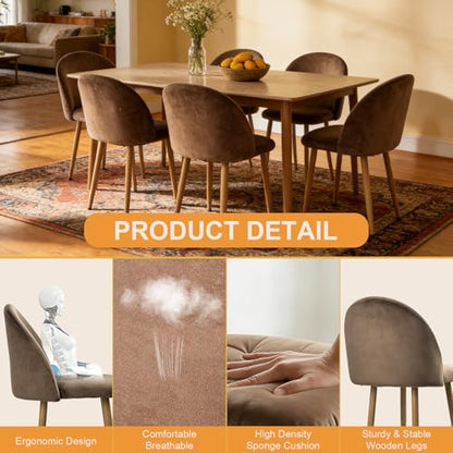 Lightdot Dining Chairs Set of 2, Brown Velvet Upholstered Dining Chairs with Solid Wood Legs, Mid-Century Modern Accent Chair for Kitchen Living Room Bedroom, Assembly Guide Included, 300lbs Capacity - color: Brown
