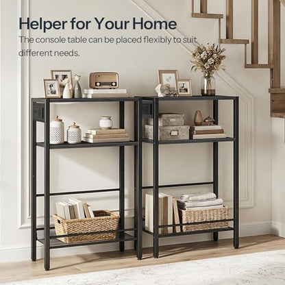 HOOBRO 15.7" Narrow Console Table with Charging Station, 3 Tier Entryway Table for Small Space, Behind Couch Table, Sofa Table, for Entryway, Hallway, Living Room, Black BB42UXG01 - color: Black