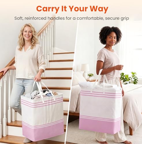 TranquilRelax 3-Pack Laundry Basket, Laundry Hamper, Pink-100L | Freestanding＆Water-Resistant Laundry Hamper, Collapsible Tall Clothes Hamper with Carry Handles for Clothes, Laundry Basket - color: Pink, size: 100L