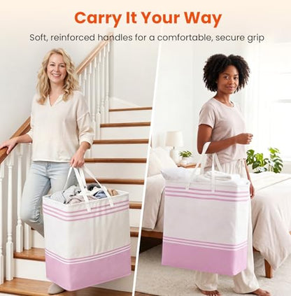 TranquilRelax 3-Pack Laundry Basket, Laundry Hamper, Pink-100L | Freestanding＆Water-Resistant Laundry Hamper, Collapsible Tall Clothes Hamper with Carry Handles for Clothes, Laundry Basket - color: Pink, size: 100L