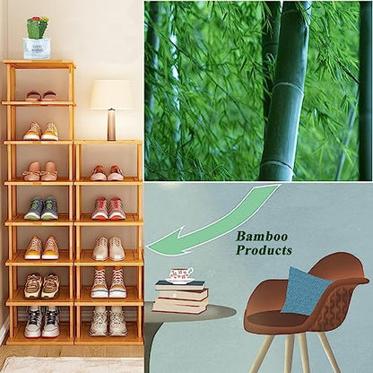 5-Tier Bamboo Narrow Shoe Rack | Stackable 5-tier bamboo shoe rack,minimalist and sturdy.Fits narrow entryway, garage,corner,bedroom,hallway. Space-saving.