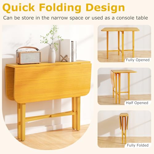 Giantex 36" Folding Dining Table for 2-4, Extendable Drop Leaf Kitchen Table with Solid Rubber Wood Frame, Space-Saving Dinner Table for Small Space, Living Dining Room, Dinette, Natural - color: Natural