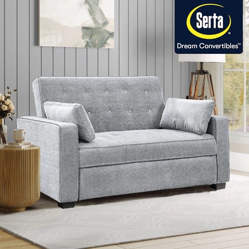 Serta Ainsley 72.6" Convertible Sleeper Sofa, Queen Size, Dreamcoil Comfort, Soft Woven Fabric, Light Grey - color: Light Grey, size: Queen Sofa