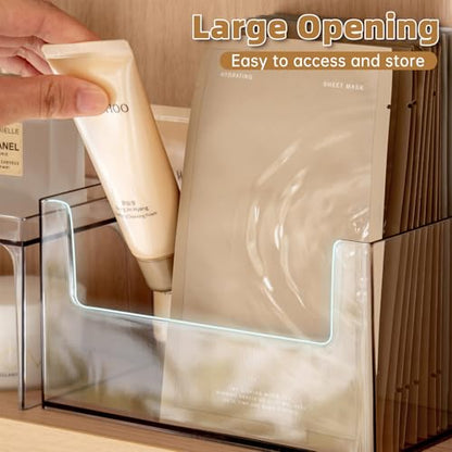 PAVSTINE 2 Pack Clear Medicine Cabinet Organizer, Slim Open Face Mask Storage Box for Sheet Masks and Skincare, Space-Saving Makeup Holder for Bathroom, Vanity, Countertop - size: U-shaped Clear