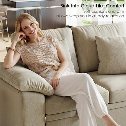 61” Pull Out Couch, 2 in 1 Sleeper Sofa Bed with Throw Pillow, Convertible Small Loveseat Sleeper Couch for Living Room, Bedroom, Apartment (Sand) - color: Sand, size: 2 Seat Sleeper
