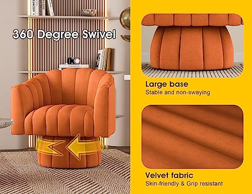 Dewhut Swivel Accent Chair, Barrel Accent Chair, Velvet, Orange | Velvet Upholstered Round Arm Chair with 360° Swivel Base, Mid Century Modern Living Room Chair, Easy Setup - color: Orange