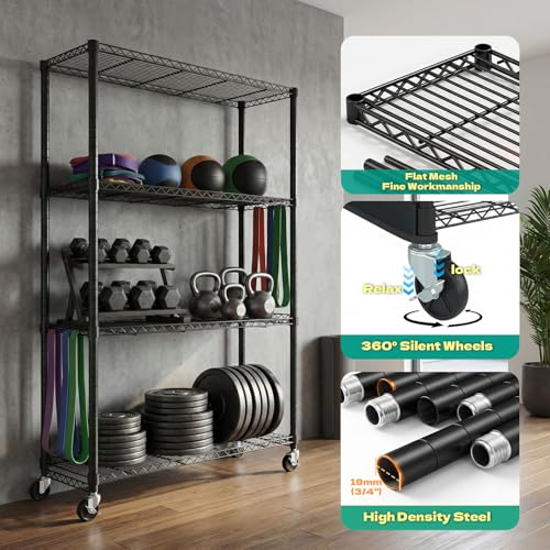 Storage Shelves with Cover & Wheels, 36" W x 14" D x 63" H | 4-Tier Wire Shelving with 600D Oxford cover, Rolling Metal Storage Shelf for dorm, pantry, kitchen or Closet - size: 4-Shelf 36"W x 14"D x 63"H W/Cover