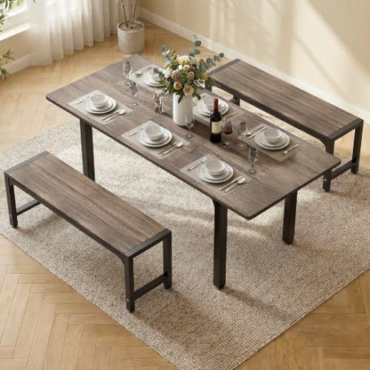 63“ Extendable Dining Table Set with 180° Smart-Flip Pivot, Gray | Dining Table Set for 4,Kitchen Table with Bench,Small Dining Table,Perfect for Small Space,Dinner Room Table Set for 6 - color: Grey