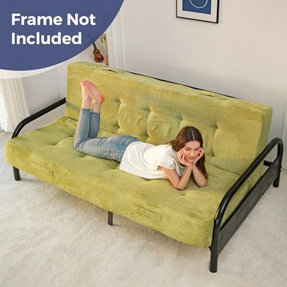 MAXYOYO Foldable Mattress, 8-Inch Tufted Futon Mattress with Handles | Tufted Floor Sofa Bed and Versatile Mattress, Carry Handles for Living Rooms or Guest Rooms, Frame Not Included, Green - color: Green