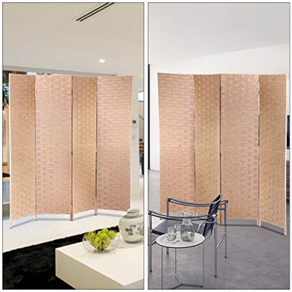 Meet Perfect 4-Panel Room Divider Privacy Screen,6 FT Wooden Woven Folding Screen,Foldable Mesh Wall Divider, Freestanding Room Partitions/Separator/Dividers Double-Weaved with Two-Way Hinges- Natural - color: Natural, size: 4 panels