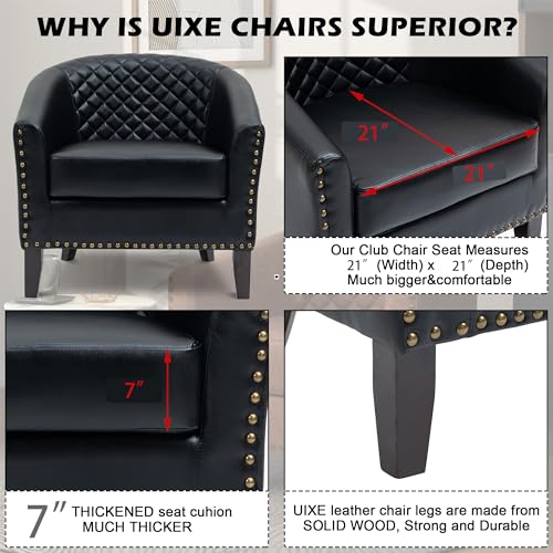 Faux Leather Accent Chair, Modern Barrel Club Chair, Black | Comfy Upholstered Armchair for Living Room, Round Club Chair Single Sofa Bedroom Reading Seat | 26"D*29"W*29"H - color: Black