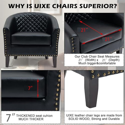 Faux Leather Accent Chair, Modern Barrel Club Chair, Black | Comfy Upholstered Armchair for Living Room, Round Club Chair Single Sofa Bedroom Reading Seat | 26"D*29"W*29"H - color: Black