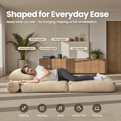 ovios Folding Sofa Bed, Foldable Sleeper Chair Floor Futon, Comfy Portable Convertible Fold Out Lounge Chairs for Living Room Bedroom, Beige - color: Beige