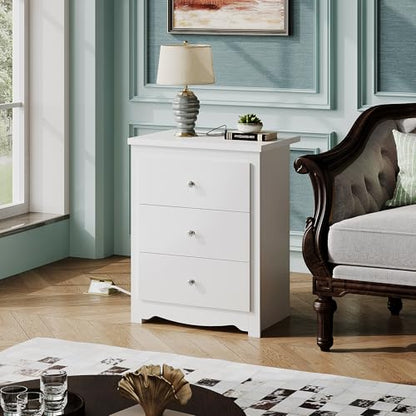 WLIVE Tall Nightstand with Charging Station, Wood Bedside Table, White | 3 Drawers Storage, Power Outlets(2AC+2USB), Easy Assembly, Premium Eco-friendly Wood, White Night Stand for Bedroom - color: White
