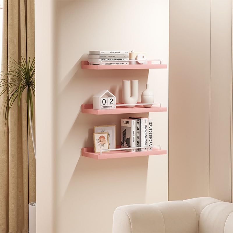 RYOFOBETTO Small Floating Shelf, 6X9 Inches Farmhouse Wall Shelves for Living Room, Bedroom, Picture Frames, Plants, Kitchen, Set of 3 (Pink and White) - color: Pink and White, size: 9"