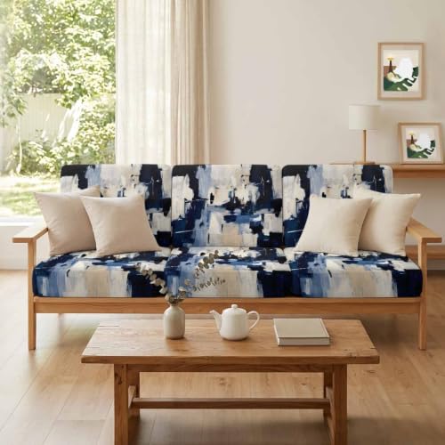 Couch Cushion Covers Abstract Textural Layers Non Slip Sofa Cushion Covers Minimalist Navy Cream Color Block Washable Stretch Seat Covers for Couch Furniture Decor S-3pcs - size: S-3pcs