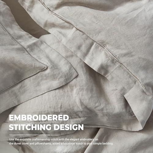 Simple&Opulence 100% Washed Linen Duvet Cover Set with Embroidered,2 Pieces Soft Farmhouse Comforter Set with Button Closure,1 Duvet Cover and 1 Pillowsham(Twin,Grey) - color: Embroidery Grey, size: Twin