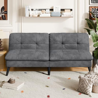 Vongrasig Futon Sofa Bed Velvet Futon Couch with Adjustable Backrest, Small Convertible Folding Sleeper Sofa Bed, Modern Loveseat for Living Room, Bedroom and Small Space, Gray - color: Grey