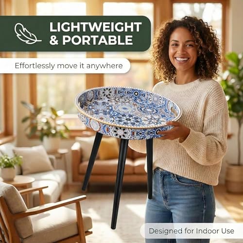 Round Indoor Side Tables with Detachable Wooden 3 Legs, Versatile Tray Table, Perfect for Round Coffee Table Tea, and Relaxation Time 17.7 Inch (33 Bohemian) - color: 33 Bohemian
