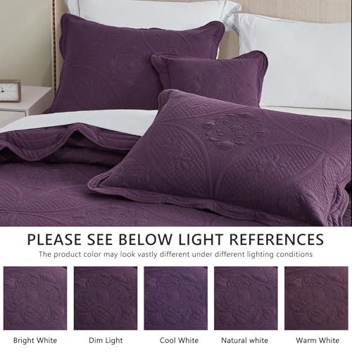 DaisyHuang Bedspread - Full Size Bedding Cover - Modern & Contemporary Coverlet Set, Real Stitching, Reversible, Lightweight, 5 Piece, Purple - color: Plum, size: Full(96"x110")