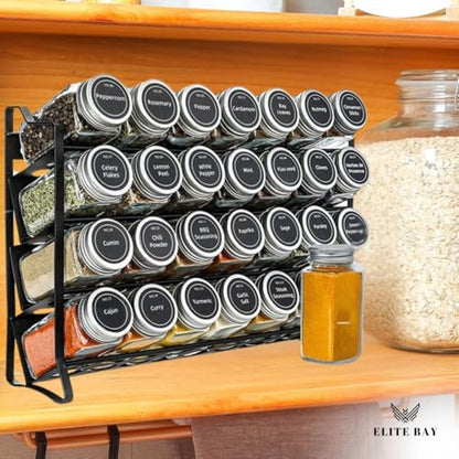 ELITE BAY-Spice Jar Rack Organizer– 4-Tier Organizer 28 Bottles,180 Labels, Funnel.