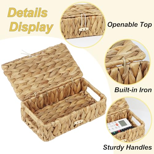 Water Hyacinth Wicker Storage Basket with Lid, X-Small | 9 x 5.1 x 3 Inch Box, Shelf Organizer, Rectangular Woven Bin, Small Item Storage, Natural Home Decor - size: X-Small