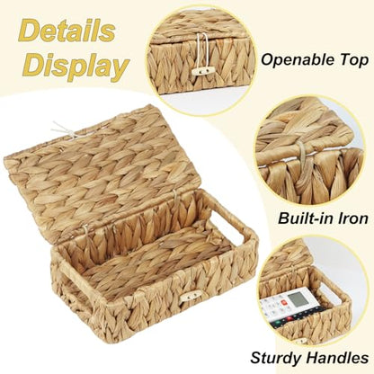Water Hyacinth Wicker Storage Basket with Lid, X-Small | 9 x 5.1 x 3 Inch Box, Shelf Organizer, Rectangular Woven Bin, Small Item Storage, Natural Home Decor - size: X-Small