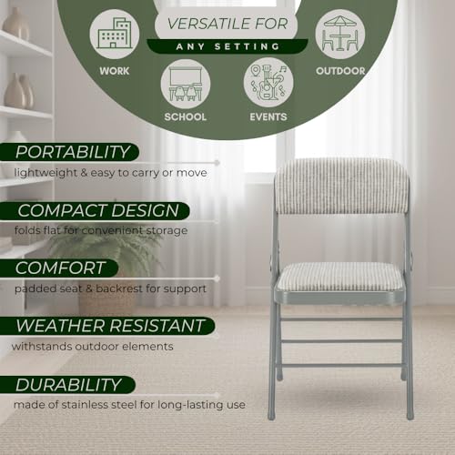 Pack of 2 (Fabric/Vinyl) Steel Frame Metal Foam Padded Folding Chairs (Black, Gray, White) (2-Pack - Fabric White) - color: 2-pack - Fabric White