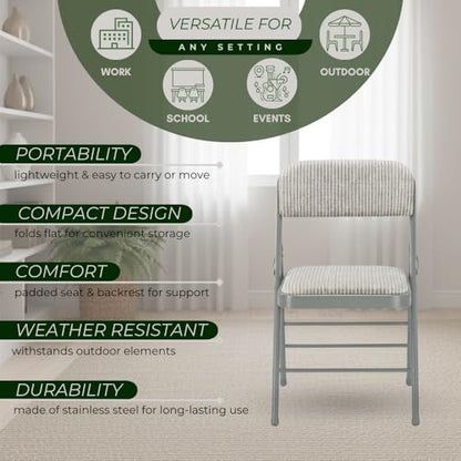 Pack of 2 (Fabric/Vinyl) Steel Frame Metal Foam Padded Folding Chairs (Black, Gray, White) (2-Pack - Fabric White) - color: 2-pack - Fabric White