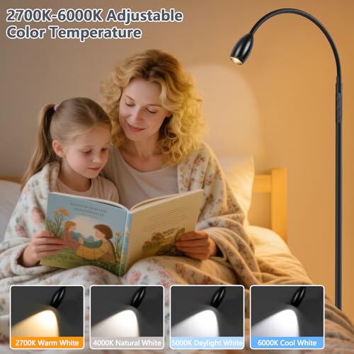 Reading Floor Lamp, 72" LED Dimmable Lamp with Gooseneck,Zoomable Spotlight | Adjustable Color Beam Standing Lamp, Touch & Remote Control, for Task Craft, Sewing, Bedroom Living Room, Office, Matte Black - color: Matte Black