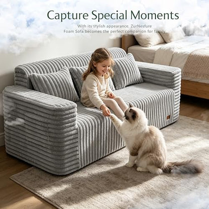 ZurNesfure Sofa Couch 3-Seater Boneless Sofa with Pillow Grey,3-Seater | No Assembly Need, Modern Couch with deep seat and Washable Cover Cloud Sofa for Living Room Bedroom Apartment - color: Stripe Grey, size: 3-seater