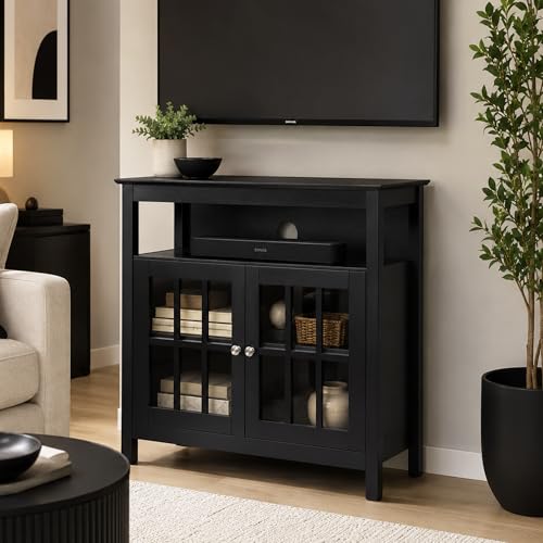 Convenience Concepts Big Sur Highboy TV Stand 36" - Modern Entertainment Center For TVs up to 40", Storage Cabinet for Dining, Living Room, & Entryway, Console Hall Table with Shelves, Black - color: Black