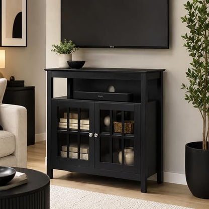 Convenience Concepts Big Sur Highboy TV Stand 36" - Modern Entertainment Center For TVs up to 40", Storage Cabinet for Dining, Living Room, & Entryway, Console Hall Table with Shelves, Black - color: Black