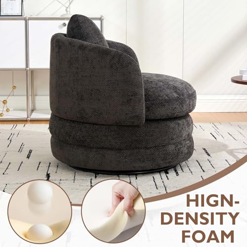 Round Swivel Barrel Chair with Comfy Pillow, Beige Small Accent Chair with Curved Backrest, Modern Upholstered Armchair & Chenille Barrel Accent Chairs for Living Room Bedroom Office (Dark Gray) - color: Dark Gray