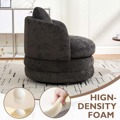 Round Swivel Barrel Chair with Comfy Pillow, Beige Small Accent Chair with Curved Backrest, Modern Upholstered Armchair & Chenille Barrel Accent Chairs for Living Room Bedroom Office (Dark Gray) - color: Dark Gray