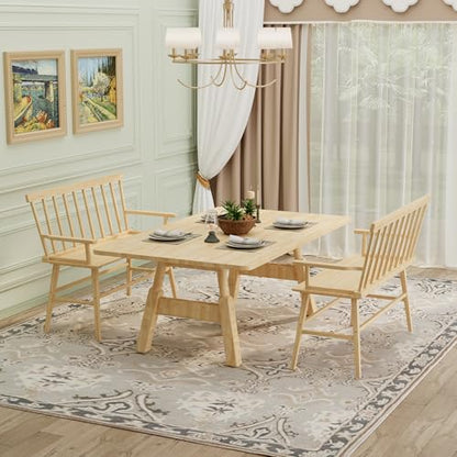 APRTAT Bamboo Entryway Bench, Dining Bench with Spindle Back (Natural) | Natural Bamboo & H-Shaped Support, Spindle Back, Ideal for entryways, bedrooms, outdoor settings, Easy Assembly & Clean - color: Natural, style: With Arms