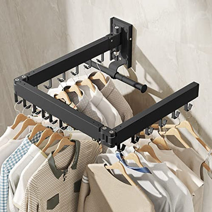BOQORAD Drying Rack Clothing, Retractable Clothes Drying Rack,Wall Mounted Laundry Rack, Laundry Drying Rack Wall Mount,Collapsible Clothes Rack,can Fold Upward & Left & Right,Black Color - color: Black