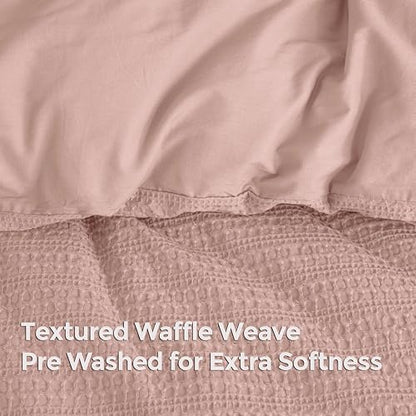 Dreamology Queen Duvet Cover Set, Waffle Duvet Cover, 100% Cotton Waffle | Duvet Cover Set with Zipper Closure, Soft Textured & Breathable Duvet Cover Queen,Bedding Set 3 Pieces (Dusty Pink) - color: Dusty Pink, size: Queen