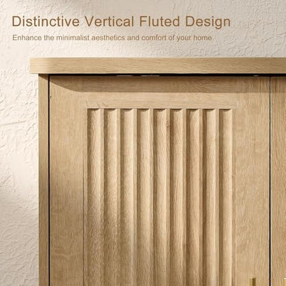 Okvnbjk Modern Sideboard Buffet Cabinet with Storage, Oak | Fluted Coffee Bar Cabinet with 4 Doors & Adjustable Shelves for Kitchen, Dining Room, Living Room & Hallway - color: Oak