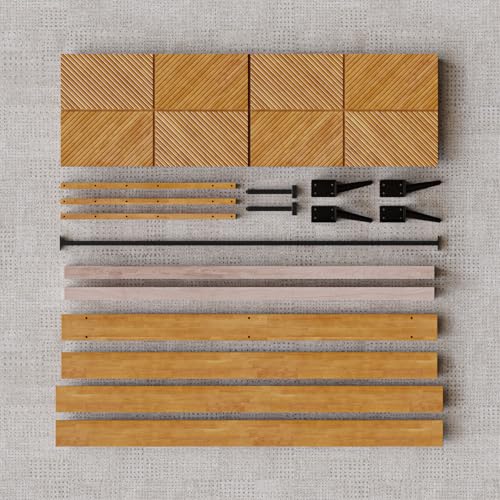 Bme Rhombus King Bed Frame – Solid Rubber Wood with Geometric Rhombus Headboard, Teak Brown Finish, Scandinavian Modern Platform Bed with Sturdy Slats & Metal Legs, No Box Spring Needed - color: Teak Brown, size: King, style: Scandinavian