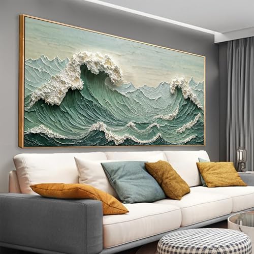 Sea Wave Abstract Wall Art Small Size Modern Green Canvas Wall Art Decor Painting Artwork Abstract Wall Decor Print Picture For Bedroom Office Home Decoration 20" X 40" With Framed - color: green wave, size: 40"L x 20"W
