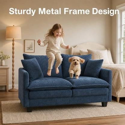 50" Love Seat, Small Cloud Sofa Couch with 2-Layer Cushion & 27" Deep Seat, 2 Pillows for Small Spaces, Bedroom, Apartment, Office, Living Room, in a Box, Blue - color: Blue, size: Loveseat